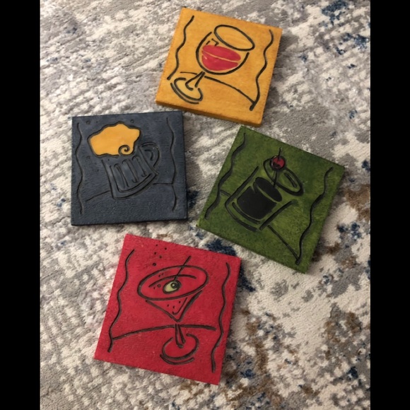 NWT! 4 Drink Coasters With Whimsical Design - Picture 1 of 5